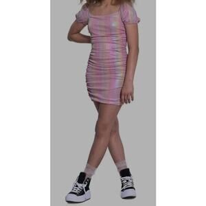 With Jules Big Girls Ruched Square-Neck Mesh Dress Size L 6040